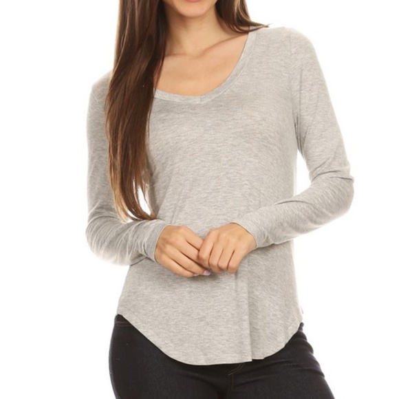 Tops - Heather Gray Rayon Blend Solid V Neck Tee Top